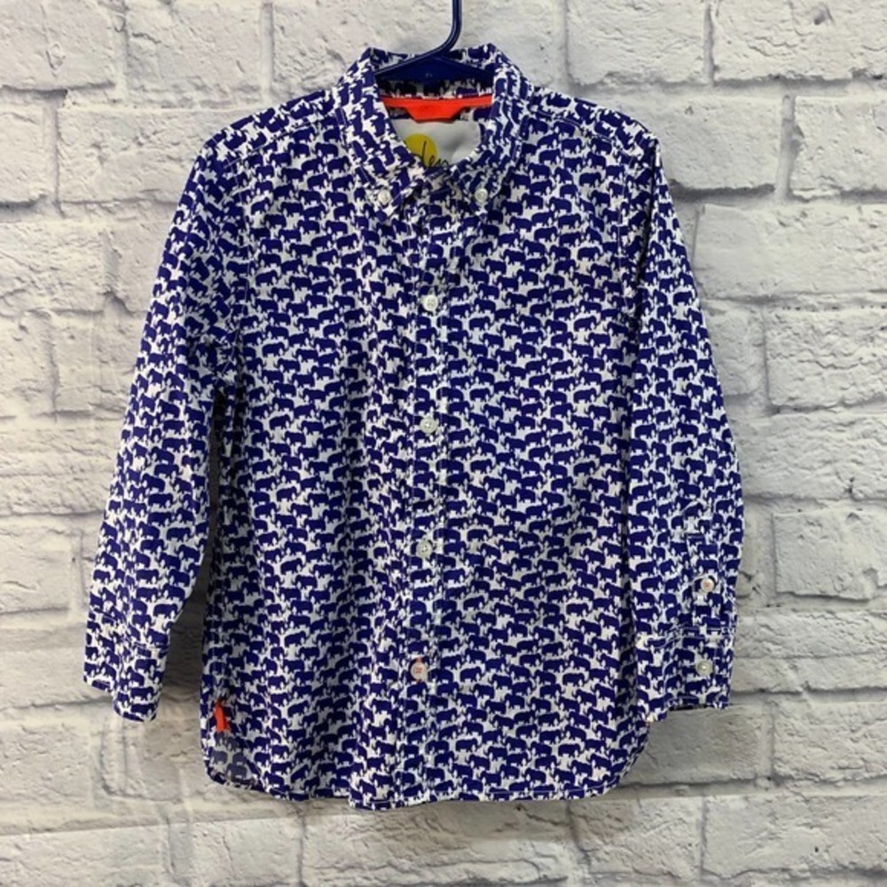 Boden Kids - Blue Elephant Long Sleeve Shirt - Size 5-6
